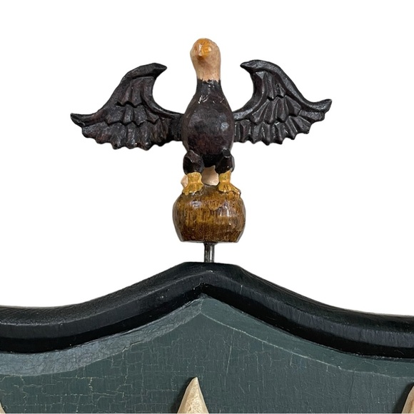 Vintage Red, White & Blue Hand Carved Wooden Liberty Shield w/Eagle 13.5” x 10” - Picture 3 of 7